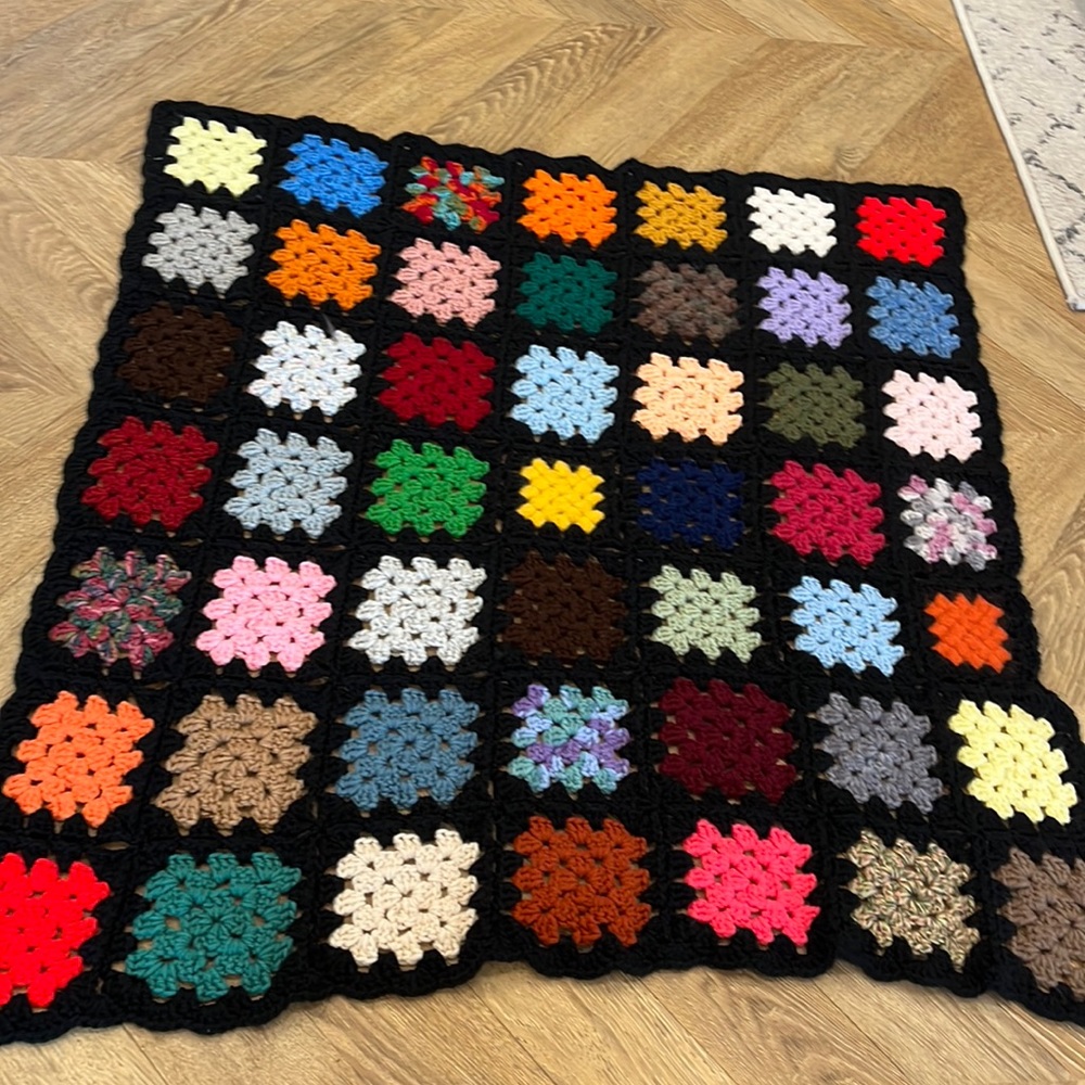 Colorful granny square blanket